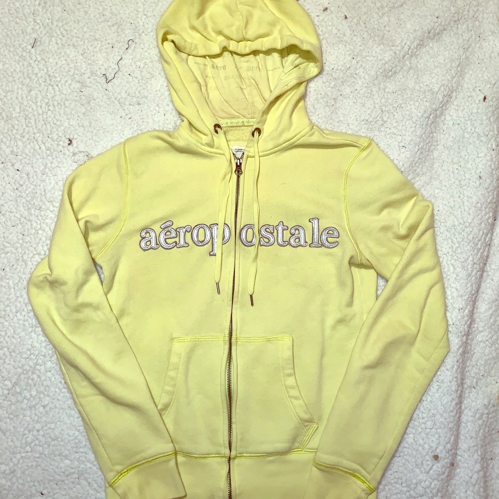 Aéropostale Yellow & Silver Zip-Up Hoodie (MD)